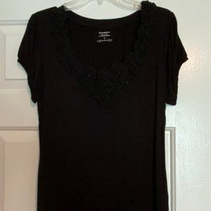 Dress Barn Cute Black Embellished Tee - L
